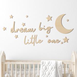 15 Pcs Moon and Stars Nursery Decor Dream Big Little One Wall Decor Boho Neutral Babyroom Wall Art Nursery Sign for Boys Girls Bedroom Home Farmhouse Living Playroom(Wood Color)