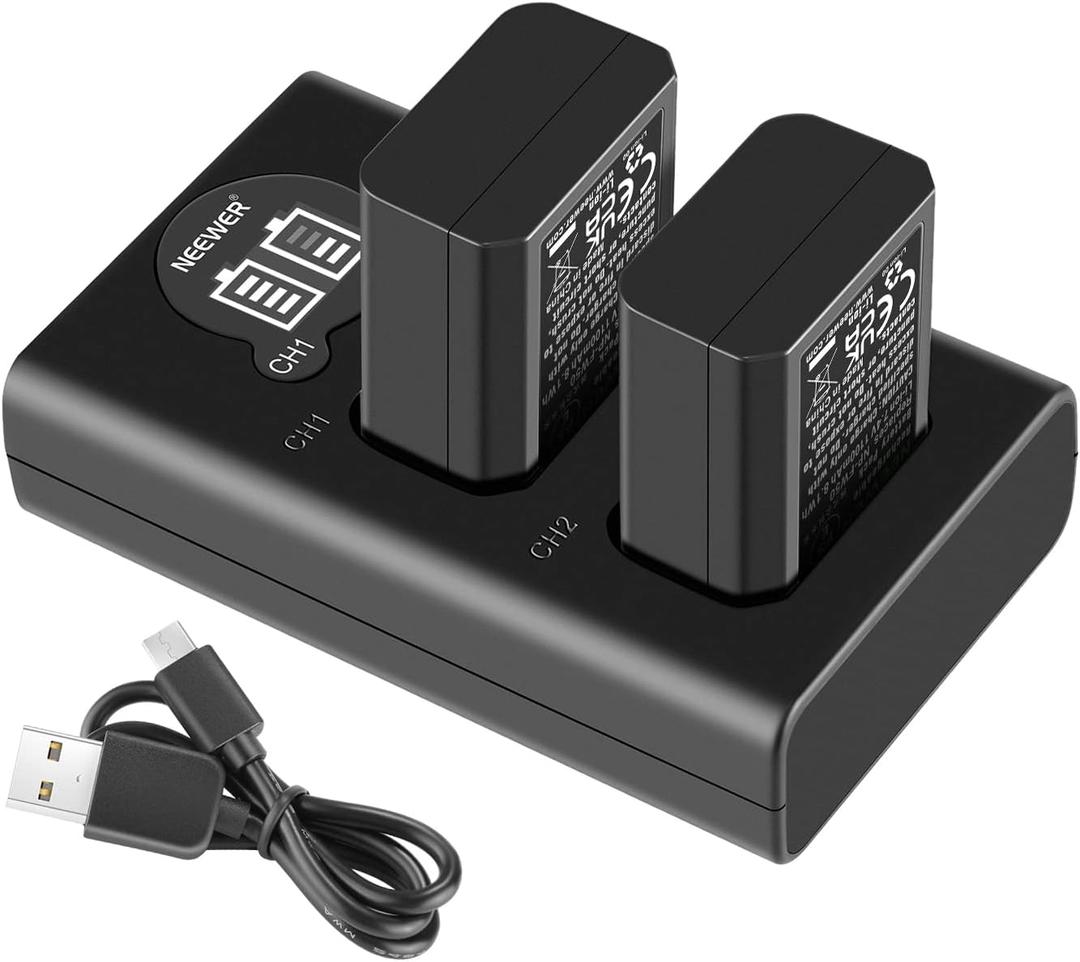 NEEWER NP-FW50 Camera Battery Charger Set Compatible with Sony ZV-E10 A7 A7R A7RII A7II A7SII A7S a6300 a6400 a6500 RX10 Series, 2 Pack 1100mAh Replacement Batteries, Micro USB & Type C Dual Charger