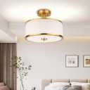 Edwarmlux 3-Light Semi Flush Mount Ceiling Light Fixture, 12.6" Gold Drum Light with White Fabric Shade, Modern Close to Ceiling Light for Living Room Bedroom Dining Room Kitchen Hallway Entry Foyer