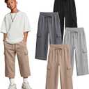Oakgarden 4 Pack Boys Cargo Capri Baggy Pants | Kids 3/4 Sweatpants, Teen Pants, Straight Leg, Casual, with Pocket, Back to School Clothes, Street Wear, Active, Sports