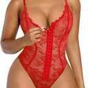 SHAPELLX Lace Bodysuit for Women Tummy Control Shapewear Backless Body Suits One Piece Body Shaper Thongs, Medium