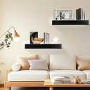 24 Inch Picture Ledge Shelf with Lip,Floating Shelves for Wall, Set of 2 Solid Pine Wood Shelves with Invisible Brackets, Wall Storage for Living Room, Bedroom, Kitchen, Bathroom(Black)