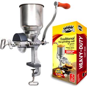 Corona Corn Grinder with High Hopper, Grain Mill, Manual Grinder For Corn, Rice, Soybeans, Pepper, Chickpeas, Cast Iron Wheat Grinder For Domestic Use
