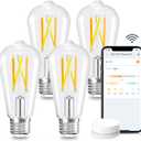 Linkind E26 Smart Edison Bulbs, 2700K-6500K Tunable WiFi Edison Bulbs with Remote Control, 8W 60W Equivalent Dimmable ST19 (ST58) Vintage Light Bulbs 800lm, Compatible with Alexa & Google Home, 4-Pack