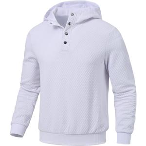 Mens Sweater Hoodies Quilted Sweatshirts Quarter Button Fit Itch-Free Knit Pullover Sweaters Long Sleeve Fall Winter (White) XL