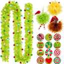 Syhood Lime Green Garland Whimsical Christmas Garland with Balls for Fireplace Railing Staircase Centerpieces for Tables Christmas Tree Decorations Indoor Outdoor(with Lights and Ornaments,9 ft)