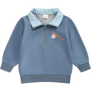 Toddler Boy Quarter Zip Collared Pullover Long Sleeve Fall Winter Baby Boy Clothes Outfit 12M-4T (18-24 Months, Blue)