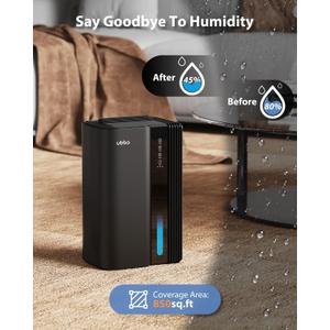 UBBO Dehumidifiers for Home, 850 sq.ft 95oz Dehumidifier with Drain Hose Timer Sleep Mode Auto-Off 7 Colors Light, Dehumidifier for Bedroom Bathroom Basements RV Black