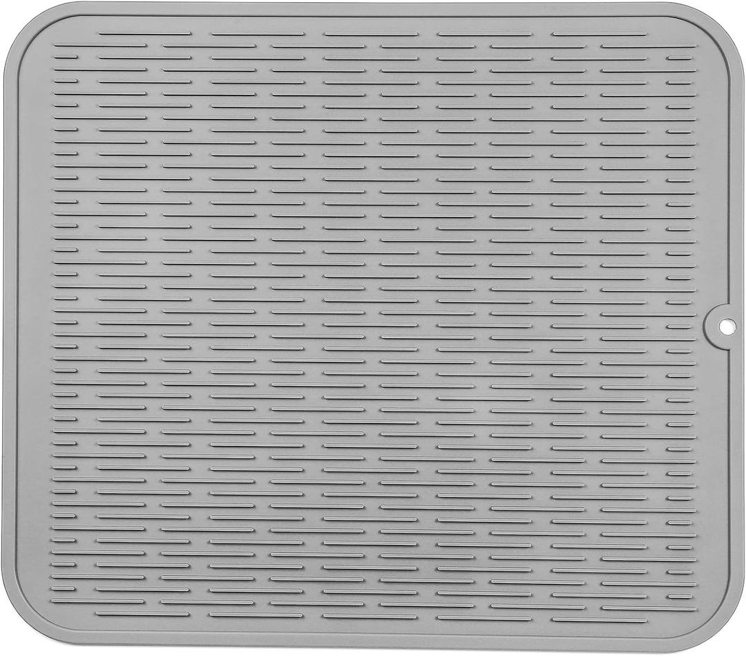Silicone Dish Drying Mat for Multiple Usage,Easy clean,Eco-friendly,Heat-resistant Silicone Mat for Kitchen Counter or Sink,Refrigerator or Drawer Liner Grey 2XL 24 inches x 18 inches (Gray)