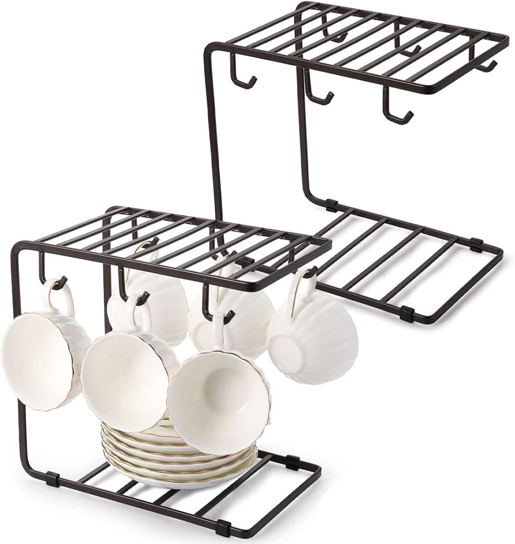 Hedume 2 Pack Metal Wire Tree Stand for Mug, Countertop or Pantry Vintage Metal Mug Rack Holder for Counter 6 Hooks Coffee Cup Display Hanger Rack Organizer