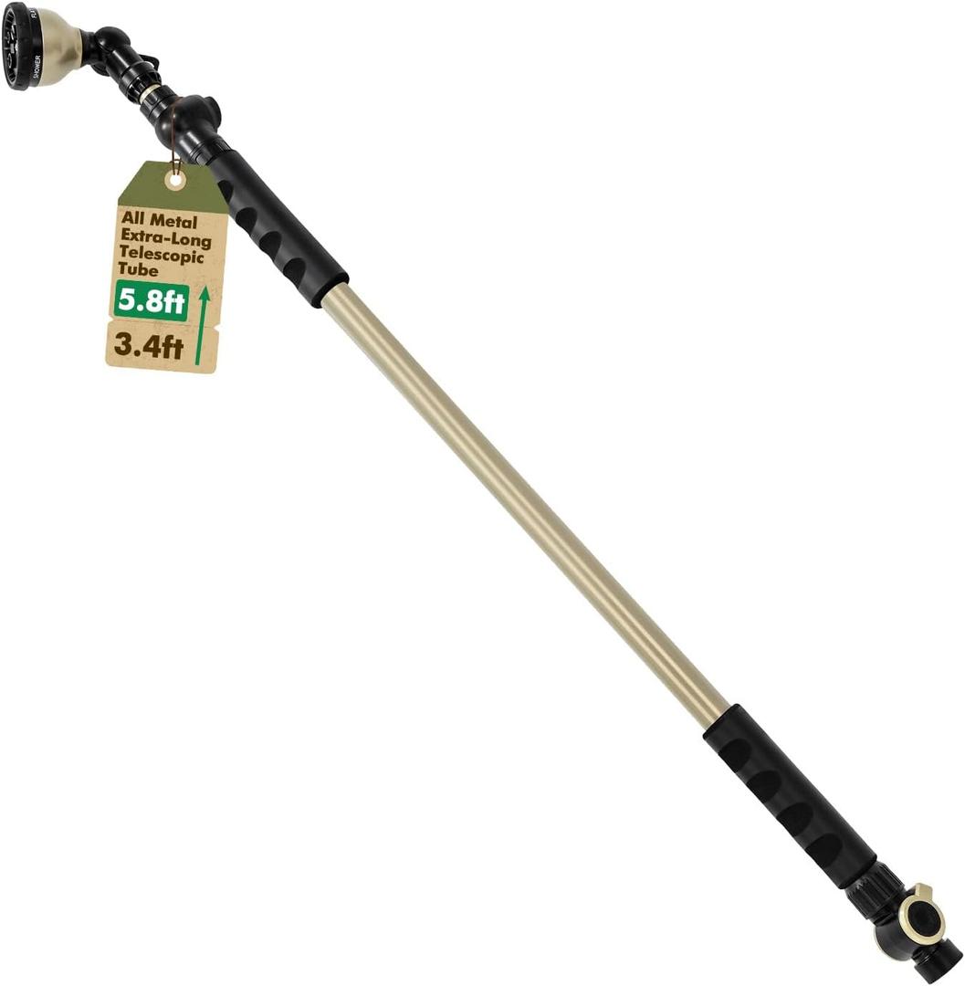 RESTMO Extra Long All Metal Telescoping Watering Wand, 180 Adjustable Ratcheting Head | 4 Spray Patterns | Thumb Flow Control, Perfect Garden Hose Sprayer to Water Hanging Baskets, Shrubs, 5.8 feet extended length