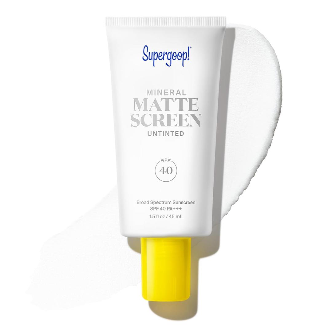 Supergoop! Mineral Mattescreen SPF 40 - Mineral, Oil-Free Broad Spectrum Sunscreen - Smooths Skins Appearance, Minimizes Pores & Controls Shine - Water & Sweat Resistant