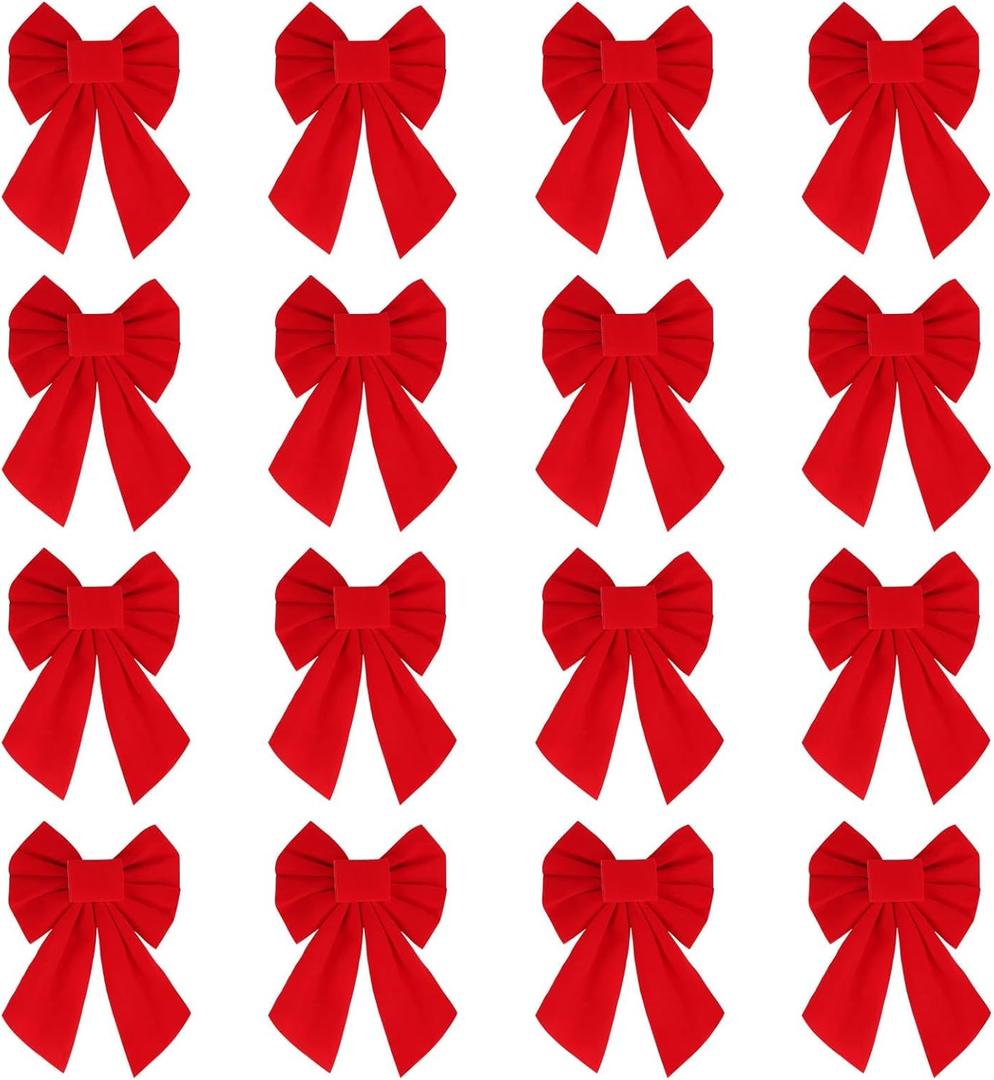 CCINEE 16Pack Red Velvet Christmas Bows, 7 X 5 Inches Christmas Decorative Xmas Wreath Bows for Wreath Garland Home Party Supplies