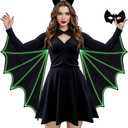 Women Glow in the Dark Bat Wings Costume with Bat Headband and Eye Mask for Adult Halloween Costume Cosplay Party (L/ XL)