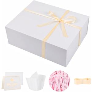 UoeRing 1 Extra Large White Gift Box 20x16x7 inch Luxury Gift Box for Presents with Magnetic Closure Lid Collapsible,Birthday,Christmas,Contains Card, Ribbon,Tissue Paper,Shredded Paper Filler, 1 Count