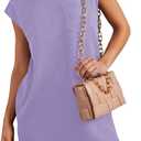 Poetsky Women's Summer Casual T Shirt Dress Short Cap Sleeve Crewneck Loose Basic Shift Mini Dresses (Purple, L)