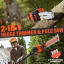 MAXLANDER 8 Inch Pole Saw and 18 Inch Pole Hedge Trimmer, 2-in-1 Cordless Pole Saws for Tree Trimming, 15-Feet MAX Reach, 16ft/s Speed, 20V Pole Chainsaw with 2.0Ah Battery & Charger