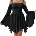 Scarlet Darkness Womens Renaissance Fairy Dress A Line Boho Off Shoulder Corset Dress with Pockets