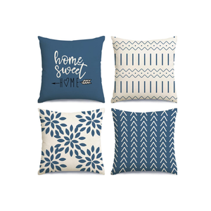 RABUSOFA Blue Throw Pillow Covers 18x18 Set of 4, Decorative Pillows for Couch Bed, Boho Outdoor Home Sweet Home Decor Pillow Cases for Home Linen Fabric Navy