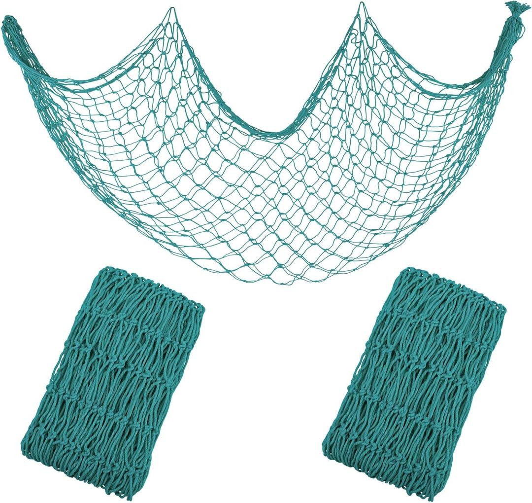 Decorative Fishing Net 5x10 ft,YuanDe 2 Pack Large Aqua Picture Fish Net, Wall Photo Hanging Fishnet for Nautical Mermaid Pirate Ocean Themed Hawaii Beach Under The Sea Party Decorations
