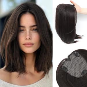 Hair Toppers for Women clip in bangs Large Base Toppers for Women with Thinning Hair Clip Ins Fake Bangs Perfect Solution for Thinning-hair and Stylish Upgrade (Dark Brown)