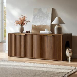 Evermagin 47.2" Walnut Litter Box Enclosure Furniture for 2 Cats