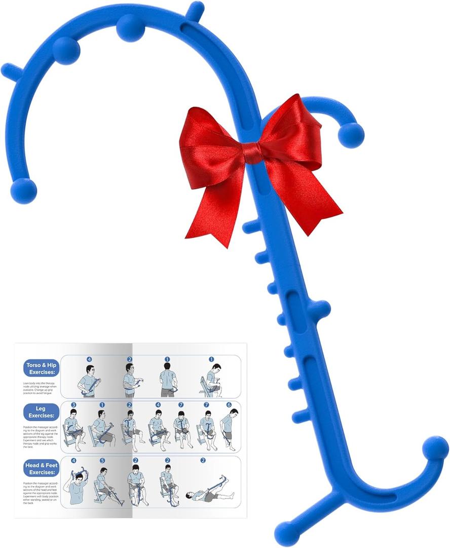 Back and Neck Massager for Pain Relief Deep Tissue, Upgraded Full Body Trigger Point Cane Massage Tools, Massage Stick Pressure Point Hook, Muscle Knot Remover Tool (Blue)