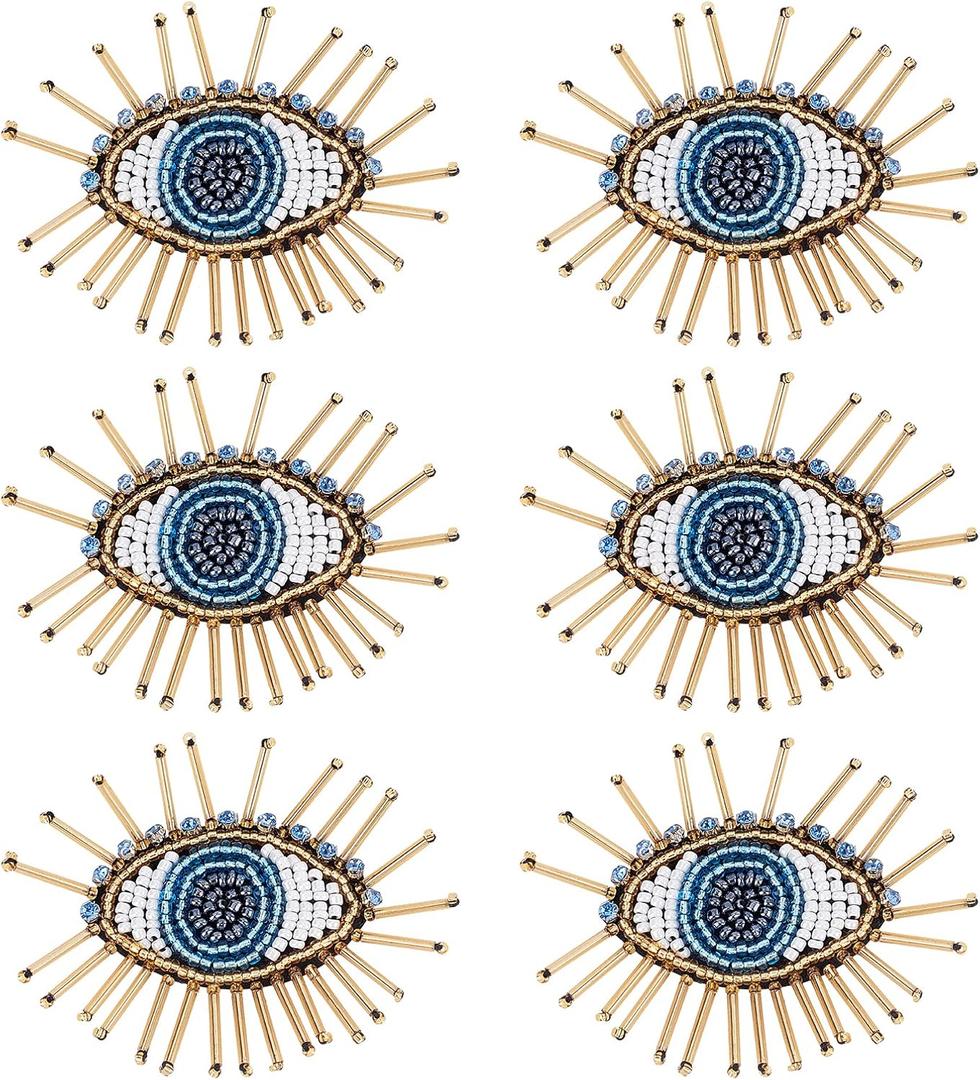 AHANDMAKER 6 Pcs Eye Beaded Patches for Clothes, 2.6x2.2 Inch Blue Evil Eye Sequined Patch Sew on Rhinestone Beaded Applique for Clothes Jackets Jeans Bags