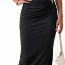 Simplee Womens Summer Bodycon Maxi Dress Ruched Sleeveless Elegant Ribbed Wedding Guest Cocktail Formal Long Dresses (Black, S)