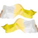 PATIKIL 16 Fan Belly Dance Silk Fan Veil 71", 1 Pair (Left+Right) Women Long Folding Dance Fan Wood Fan for Dance Performance, White Light Yellow