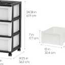 IRIS USA Plastic Drawer Storage Organizer Rolling Cart, with Wheels Casters, 3-Drawers, for Classroom Art Craft Supplies Dresser Closet Bathroom Laundry Room, Black/Pearl