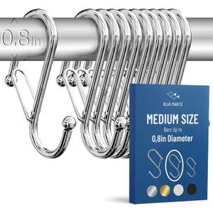 10-Pack Metal S Hooks for Hanging  Heavy-Duty S-Shaped Hook with Safety Buckle  Fits Bars up to 0.8 In  Anti-Drop S-Hooks for Kitchen, Bathroom, Closet & Pot Racks  Silver (Medium)