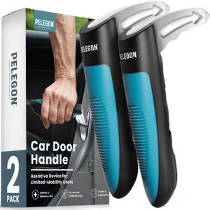 PELEGON Car Door Handle for Elderly (2 Pack) Car Cane Assist Handle with Anti Slip Grip, Steel Hook for Secure Latch Fit, Supports Up to 300 lbs, Easy Tool Free Use