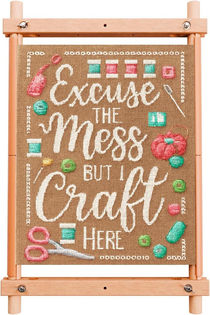 Easy Assembly Cross Stitch Frame - Tool Free Embroidery Frame (18" x 12") Needlework Supplies for Embroidery - Scroll Frames for Cross Stitching - Professional Grade Wood Needlepoint Frame