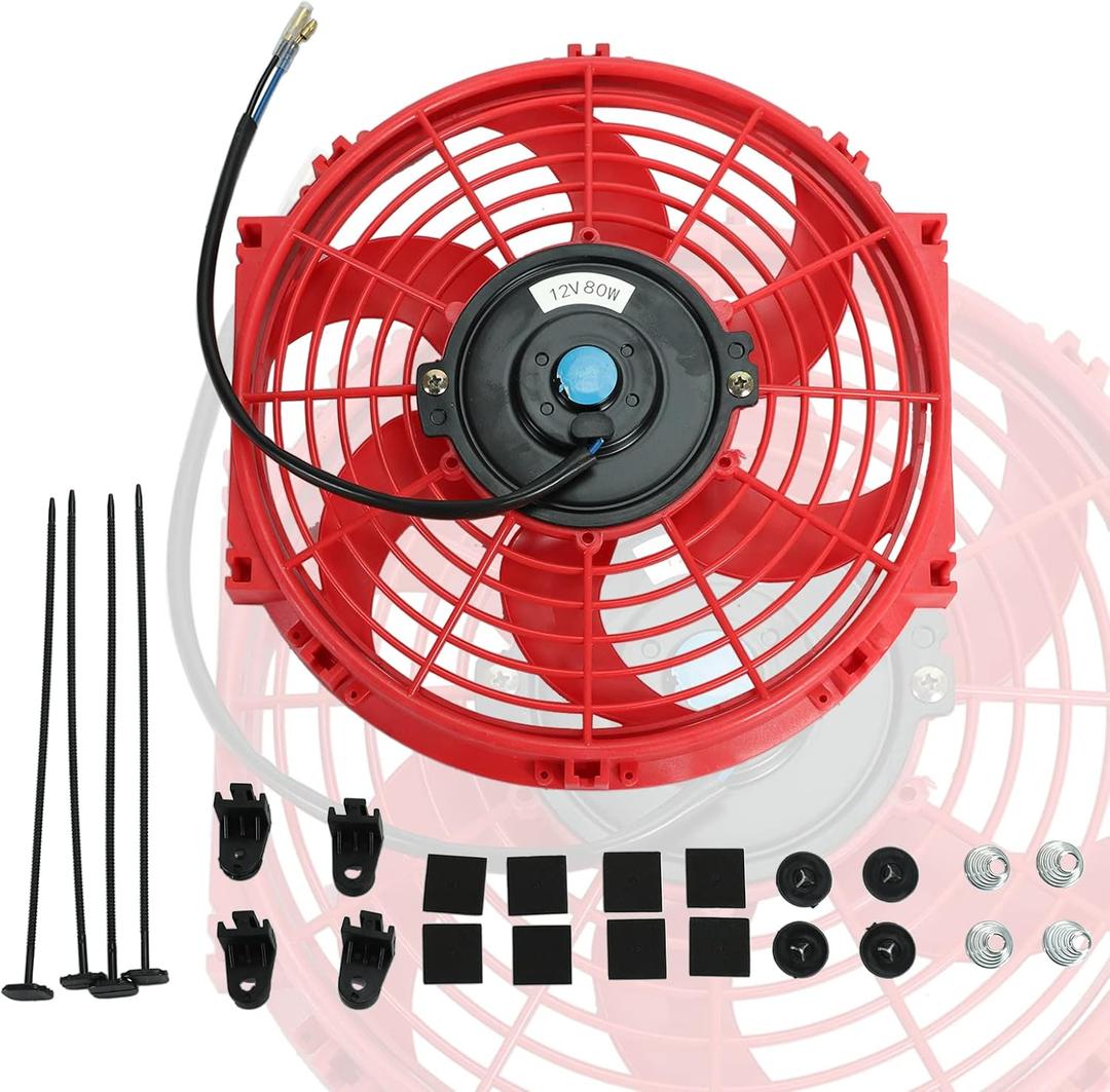 10" inch Slim Fan Push Pull Electric Radiator Cooling 12V Mount Universal Kit Red