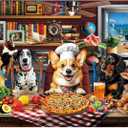 BenBen Puzzles for Adults 500 Pieces, Dogs' Dinner Party, Dog Jigsaw Puzzle with Letters on Back, Funny Animal Puzzle, Challenging Puzzles for Family Game Night, Home Dcor