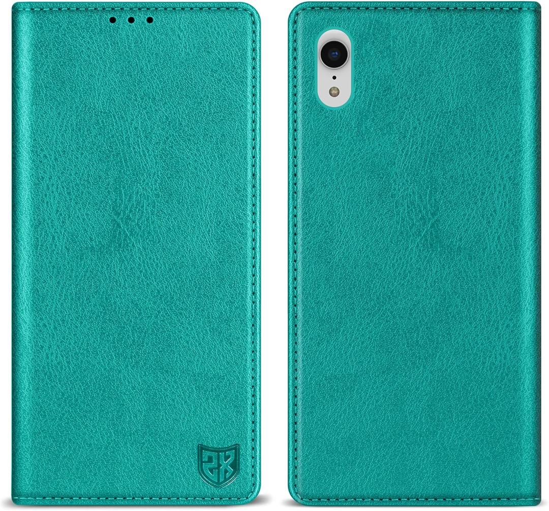 ZZXX for iPhone XR Wallet Case with [RFID Blocking] Card Slot Stand Strong Magnetic Leather Flip Fold Protective Phone Case for iPhone XR Case Wallet(Lake Blue-6.1 inch)