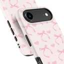 MERRO for iPhone Air Case - Wireless Charging Compatible - Dual-Layer Hard Shell & Silicone Cover - Protective Phone Case with Cute Wildflower Designs for iPhone 17 Air - Bow Heart Pinkie