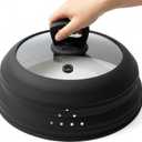 Microwave Splatter Cover Glass 10.5 Inch Microwave Cover for Food with Handle Collapsible Silicone Microwave Cover with Steam Vent for Pot Plate Bowl (Black)