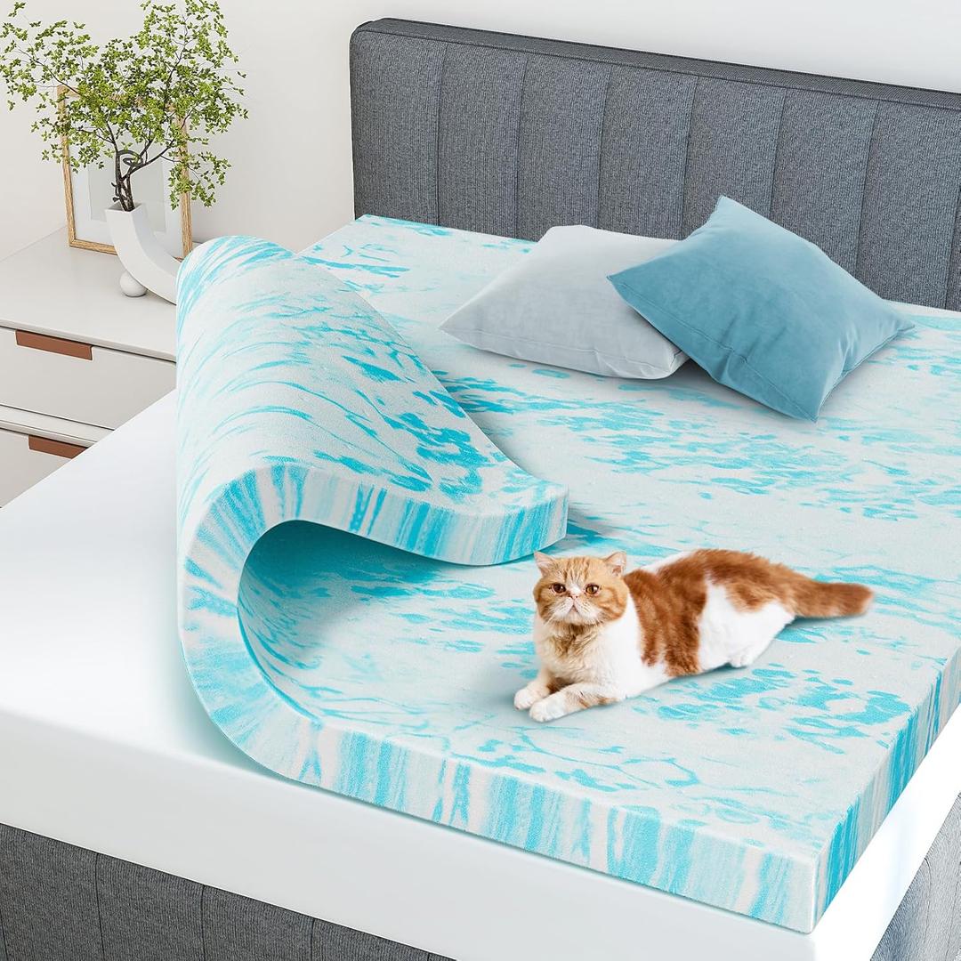 NEWBULIG Mattress Toppers Memory Foam King, 3 Inch Thick Bed Topper Pad Cooling Gel Infused Soft Comfy Padding Breathable for Sleeper Sofa Couch RV Camper, CertiPUR-US Certified