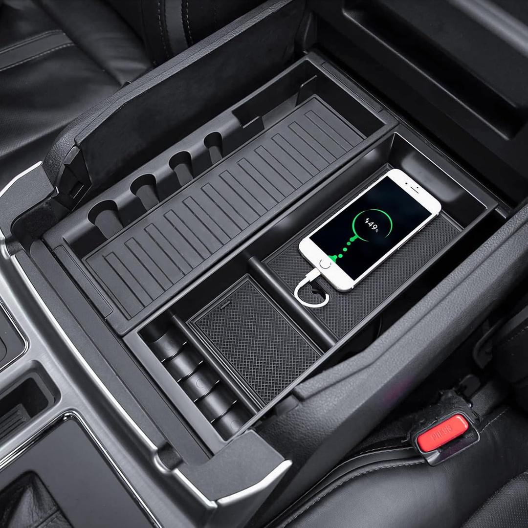 TACOBRO Center Console Organizer Compatible with 2015-2020 Ford F150 Accessories F250/350/450 SuperDuty (2017-2022) and Expedition (2018-2024) Armres Insert Tray, Full Console w/Bucket Seats ONLY