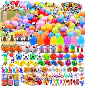 KissFuture 100 PCS Prefilled Easter Eggs with Toys, Easter Eggs Filled for Egg Hunt, Easter Basket Stuffers for Kids, Prefilled Eggs with Toys Inside, Easter Classroom Prize