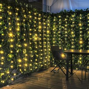 Artificial Ivy Privacy Fence with Lights 118x39.4in Grass Wall Screen Fake Vines Balcony Fence Privacy Screen Cover, Faux Ivy Leaf Hedge Panels Wall Decoration (118*39.4 inches with LED Lights)