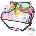 Kids Travel Tray for Car Airplane - Car Seat Tray for Kids Travel, Toddler Carseat Lap Table, Road Trip Essentials, Lap Desk for Kid Roadtrip Activities, Pink Unicorn