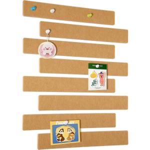 Cork Board for Walls - 8 Pack Felt Pin Board Bar Strips - Self-Adhesive Lightweight Bulletin Board - Cork Board for Office with 40 Push Pins No Damage for Wall (Camel) (15"x2" (38x5 cm))