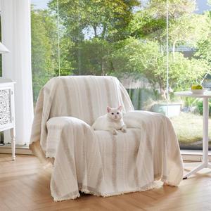 Fuyulacom Couch Cover for Dogs Washable Sofa Cover, Sectional Couch Covers, Sofa Covers for 2 Cushion Couch, Non Slip Stripe Sofa Slipcovers Furniture Protector (Beige, 71x134)