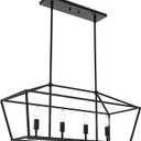 4-Lights Rustic Chandelier for Dining Room, 32-Inches Width Pendant Lighting for Kitchen Island in Black Finish