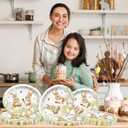 HAKOTI 50Pcs Easter Oval Paper Plates - Easter Decorations Bunny Oval Party Plates Spring Floral Rabbit Tableware Decoration for Birthday,Baby Shower,Spring Holiday Dinner Table Decor