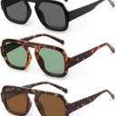 YDAOWKN Retro Square Aviator Sunglasses for Women Men Trendy Flat Top Sun Glasses UV Protection Vintage Shades