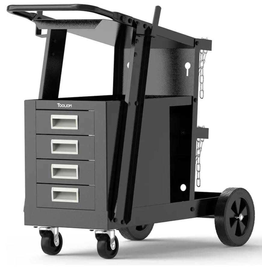 TOOLIOM Welding Cart with 4 Drawers Cabinet,Rolling Welder Cart for TIG MIG Welder and Plasma Cutter 360° Swivel Wheels Welding Trolley